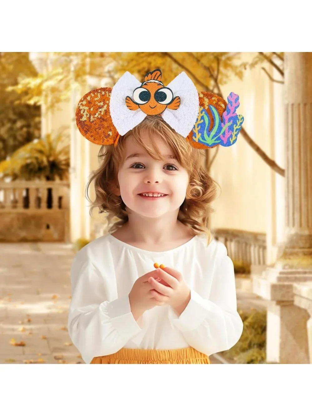 Women White Orange Cartoon Mickey Mouse Costume Headband For Cosplay
